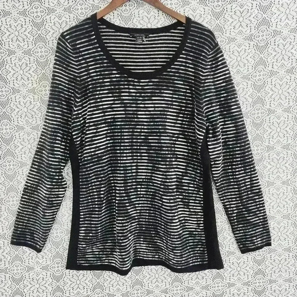 Alison Sheri striped textured pattern scoop neck pullover sweater women's XL - Picture 1 of 7